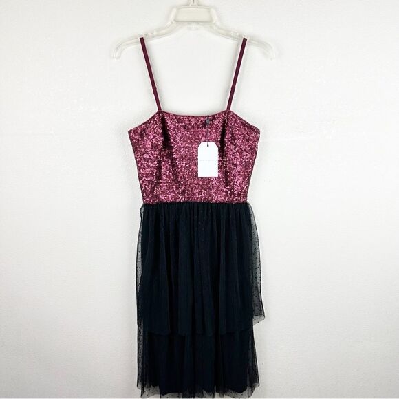 Dress The Population Sequin Red Mini Dress Maroon Small Kady Merlot - Picture 1 of 10